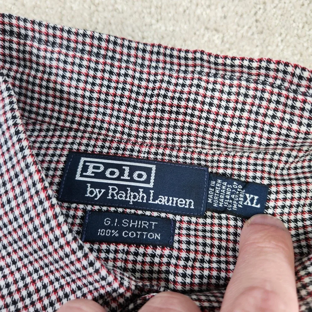 Vintage 90s Polo Ralph Lauren Gi Shirt Men XL Houndstooth Work Pockets *READ USA
